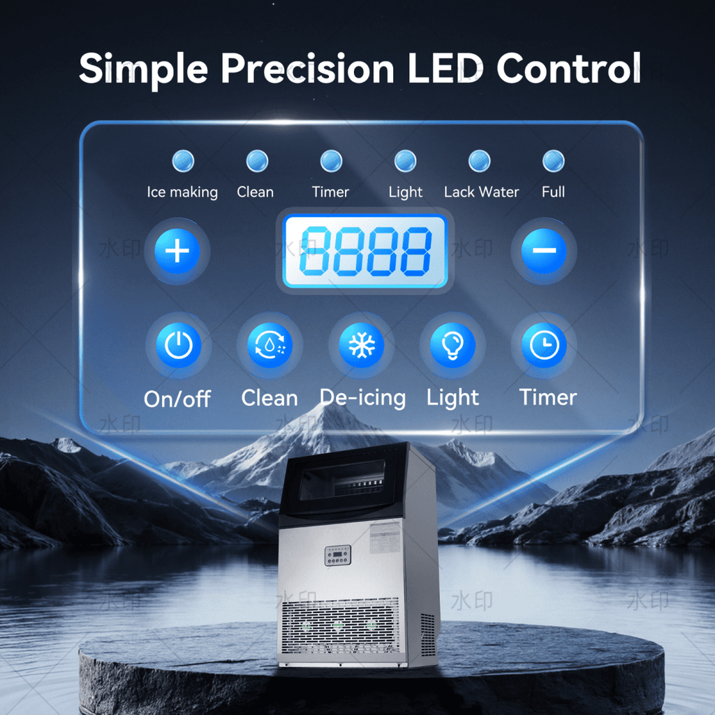 Commercial Ice Maker Machine, 110 Lbs/24H with 33 Lbs Storage, 50 Cubes, Under Counter/Freestanding Ice Makers, Stainless Steel