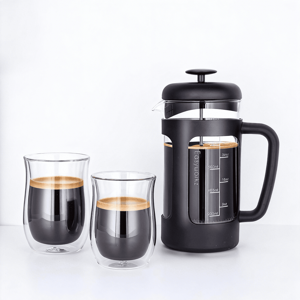 Easyworkz Double Walled Glass Coffee Mugs,Set of 2 (8.5 fl oz / 250ml) - Clear Borosilicate Glass Cups for Coffee, Tea, Whiskey, Cocktails & All Beverages