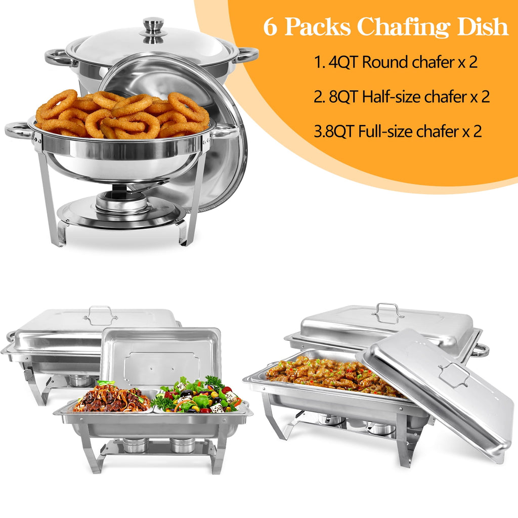 Jacgood Chafing Dish Buffet Set 4 Pack 8QT Full Pan Stainless Steel Food Warmer Chafer Complete Set with Water Pan, Chafing Fuel Holder for Home Party, Buffets, Wedding, Banquet, Catering Events