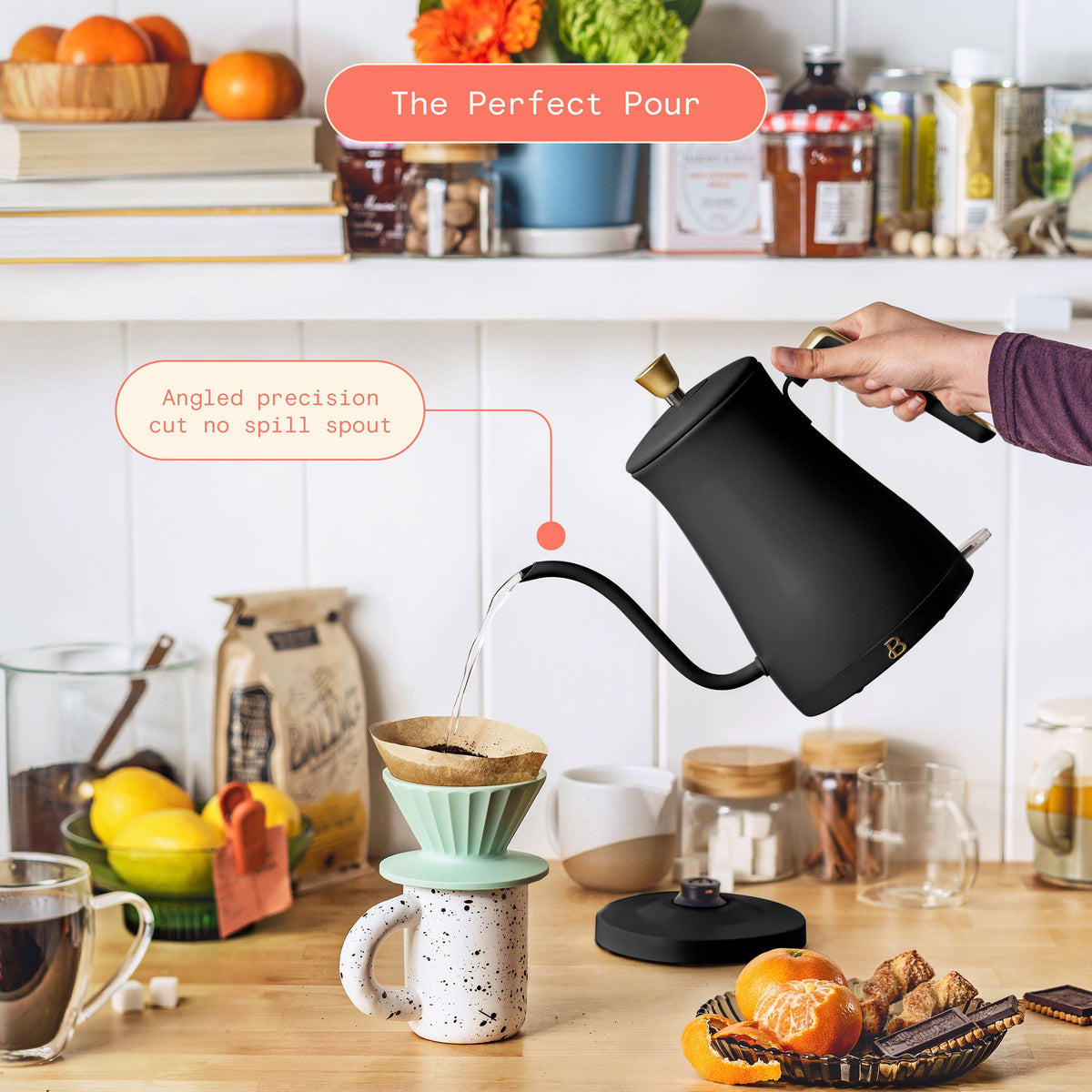 Beautiful 1-Liter Electric Gooseneck Kettle 1200 W, Chocolate by Drew Barrymore