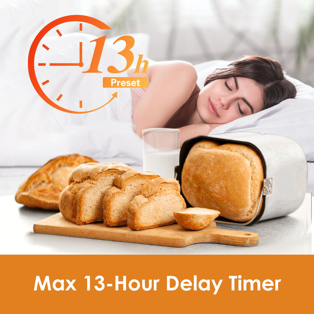 Kitchen in the Box 2lb Bread Maker with Auto Fruit Nut Dispenser, 12-in-1 Gluten-Free Bread Machine, 13H Delay Timer, Nonstick Pan, Keep Warm, White