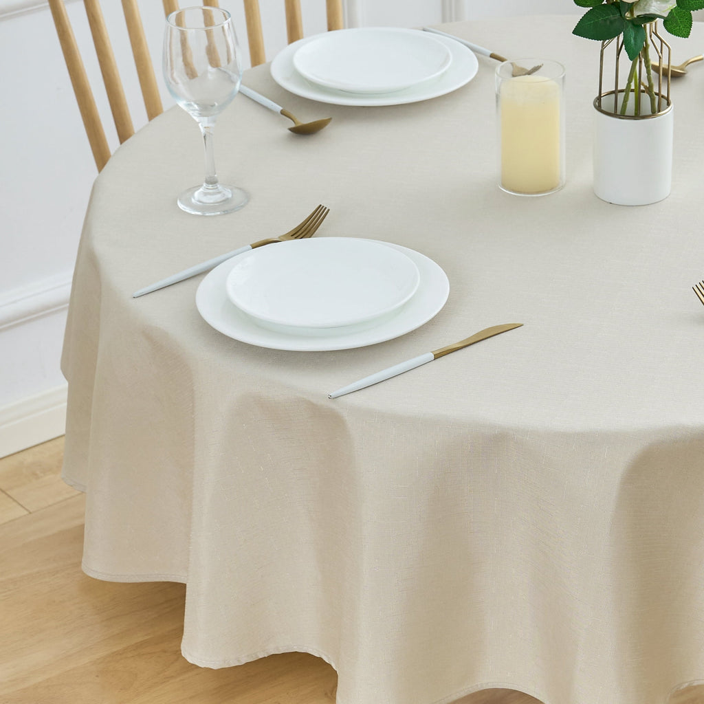 Inosoo Faux Linen Textured Rectangle Tablecloth - 60 x 84 inch Waterproof & Machine Washable Linen-Look Cloth Table Cover, White