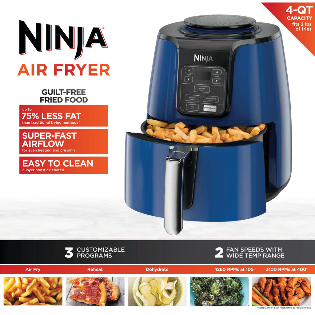 Ninja Air Fryer 4-Qt, 3-in-1, Air Fry Reheat Dehydrate, Nonstick, Dishwasher Safe, Compact, AF100WMWH White