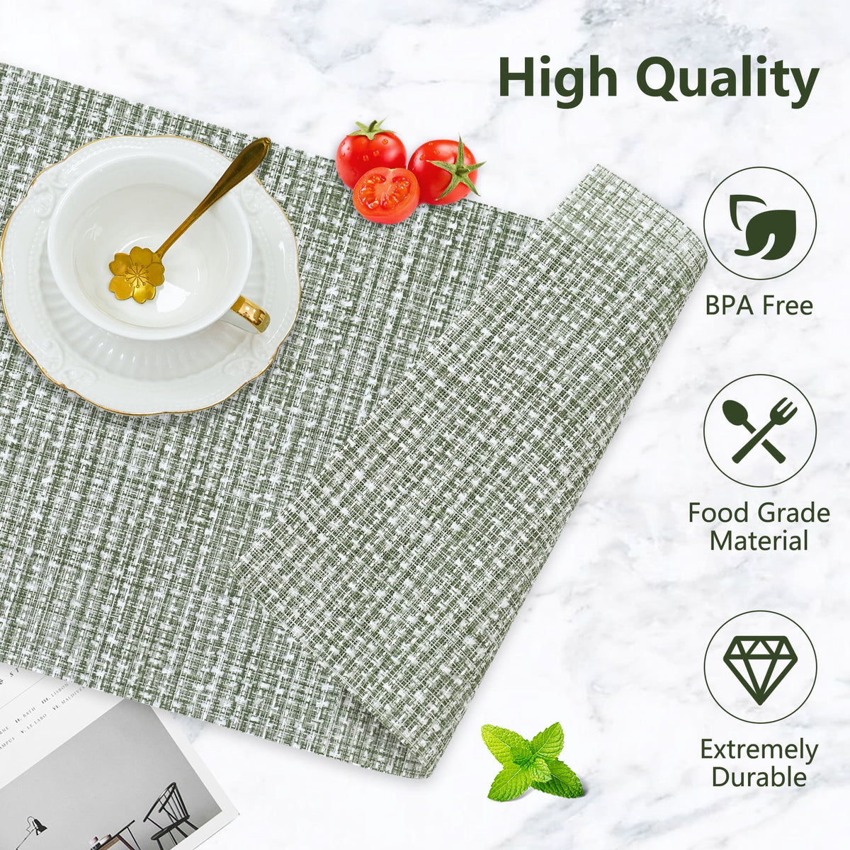 VCVCOO Navy Blue Placemats Set of 4 - Easy Clean Washable PVC Vinyl Placemats - Wipeable Heat Resistant Woven Table Mats for Dining Table - 12x18 inch