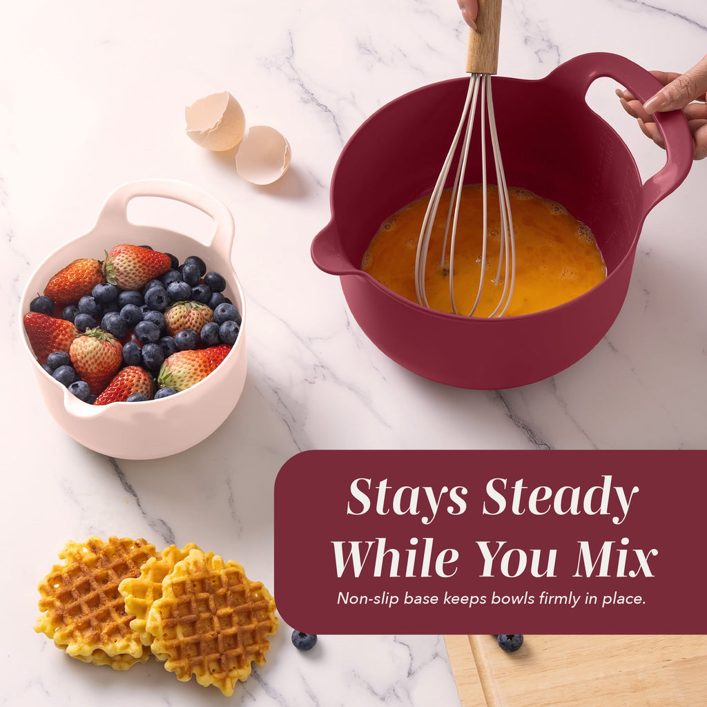 COOK WITH COLOR Mixing Bowls Set, 4-Piece Non-Slip Mixing Bowls with Pour Spouts & Handles, Black Speckled