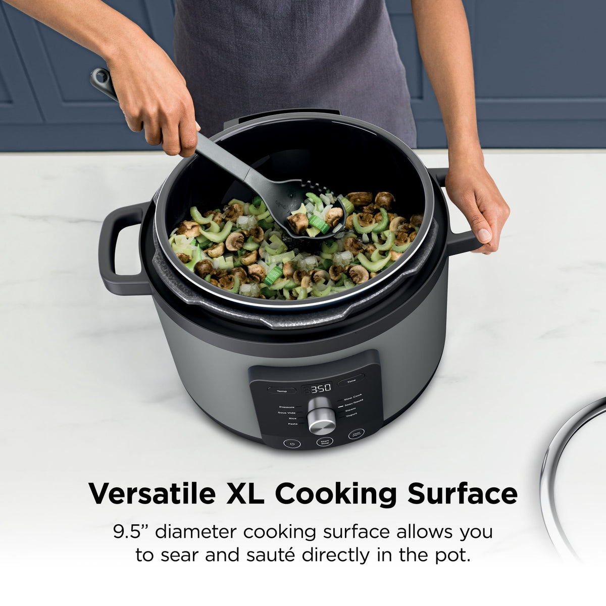 Ninja HyperHeat 8-in-1 Electric Pressure Cooker with SimpliServe Pot — 6.5 Qt, Cooks Up to 2X Faster, 1200W, Feeds 8–10, Sage Leaf