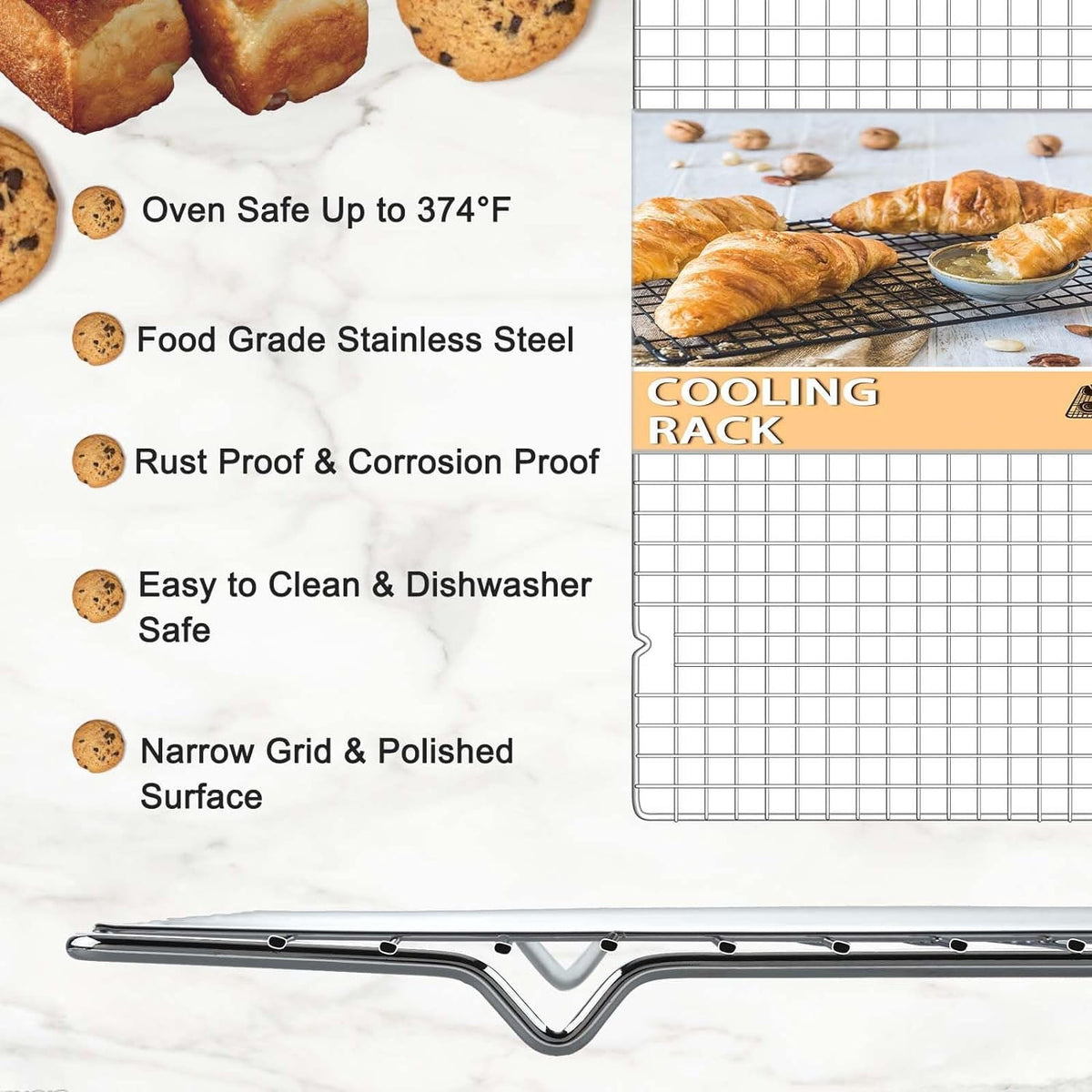 Mirdinner 3P Cooling Rack for Baking, 15.8"×9.8" Stainless Steel Baking Rack, Oven Safe Black Roasting Rack & Wire Rack & Cookie Cooling Rack for Cooking, Roasting, Grilling, Drying