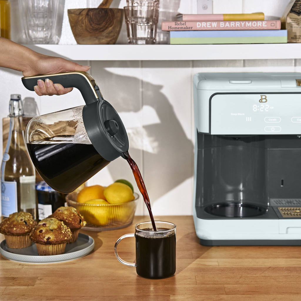Beautiful by Drew Barrymore Multi-Brew 12-Cup Programmable Drip & Single-Serve Coffee Maker, White Icing
