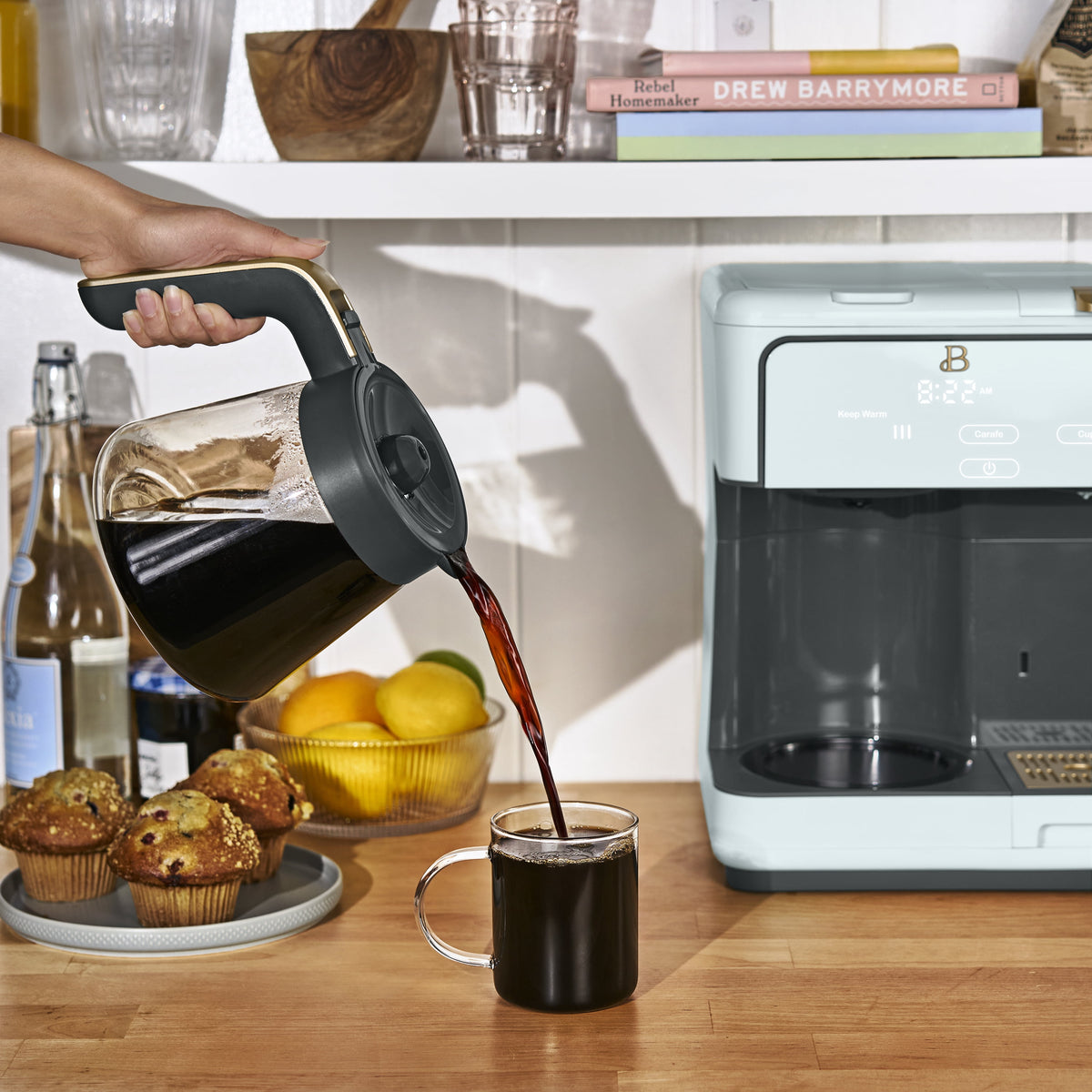 Beautiful by Drew Barrymore Multi-Brew 12-Cup Programmable Drip & Single-Serve Coffee Maker, White Icing