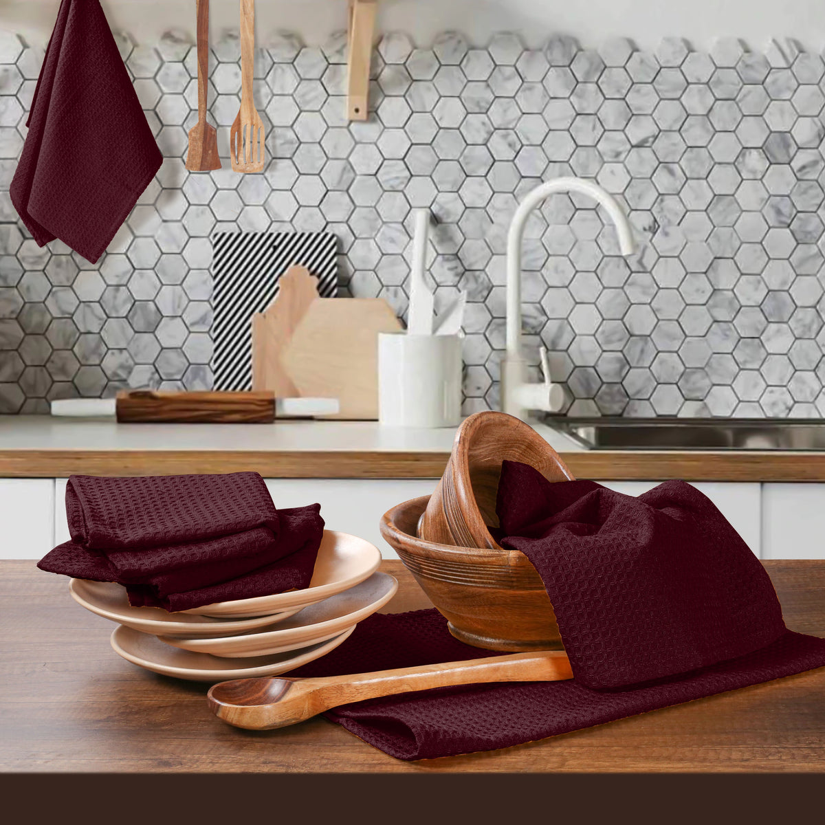 Twiny Threads Waffle Kitchen Towel 16"x26" Set of 4 - Brown