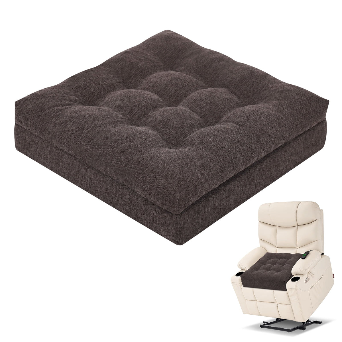 baibu Recliner Cushion 20-Inch Extra Large Seat Cushion Tufted Memory Foam Dual-layer Design Chair Cushion for Recliner Armchair Couch, Brown