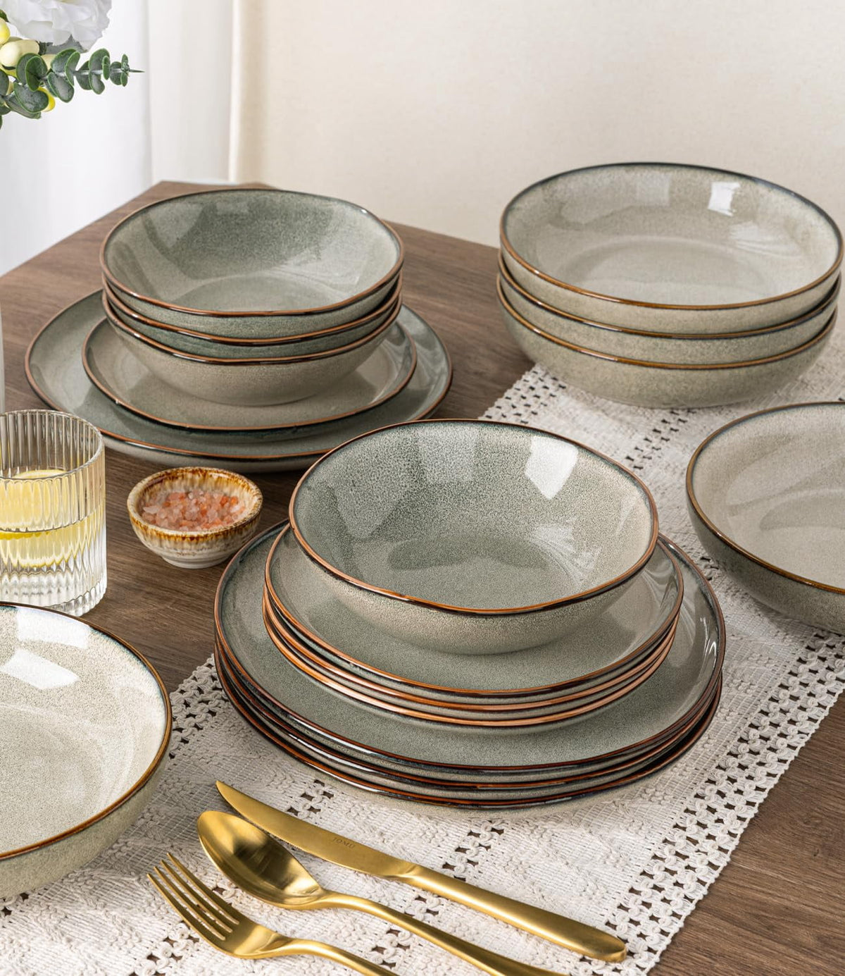 AmorArc 8.5'' Large Ceramic Pasta Bowls Set, 36oz Stoneware Bowls Set of 6 for Kitchen, Reavtive Glaze Bowls-Microwave,Dishwasher Safe for Pasta,Salad,Oatmeal-Ceylon Blue