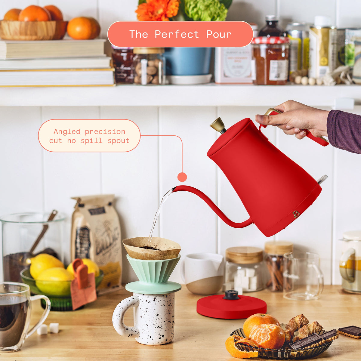Beautiful 1-Liter Electric Gooseneck Kettle 1200 W, Chocolate by Drew Barrymore