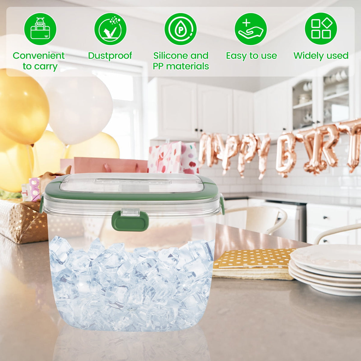 5.3 QT Ice Bucket with Lid and Tong Sealed Ice Bucket Container with Handle Ice Cube Bucket Portable Wine Bucket Multifunctional Ice Storage Bin for Cocktail Freezer Bar