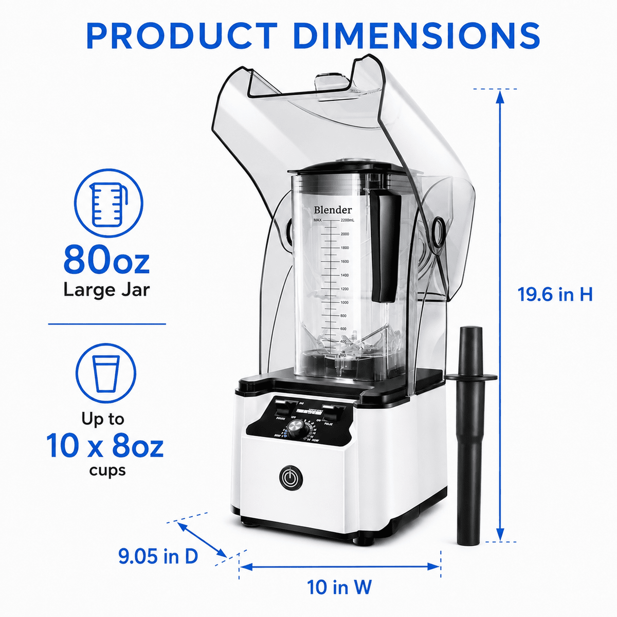 WantJoin Blender-Commercial Blender with Soundproof Shield, Enclosure 2200W ,Quiet Professional-Grade Power,Self-Cleaning,Gray