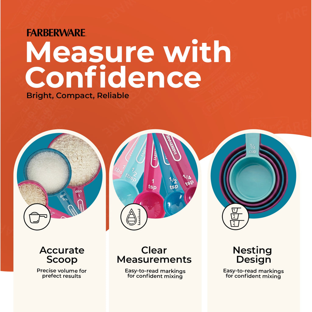 Farberware Measuring Cup & Spoon Set - 9-Pc Colorful Nesting Kitchen Tools