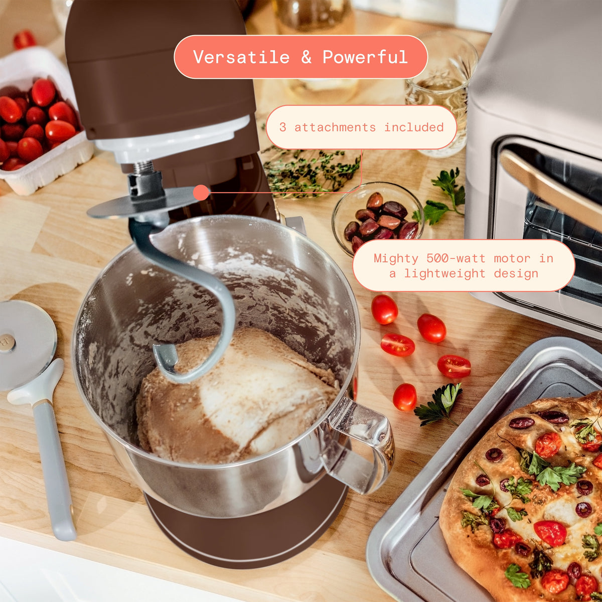 Beautiful 5.3 Qt Stand Mixer, Lightweight & Powerful with Tilt-Head, Chocolate by Drew Barrymore