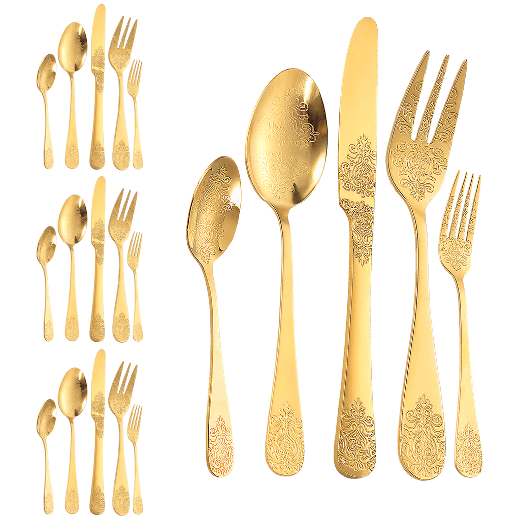 20 Pcs Floral Silverware Set Including Fork Spoon and Knife Stainless Steel Flatware Set Vintage Cutlery Set Mirror Polished Utensil Set for Kitchen Dishwasher Safe Service for 4