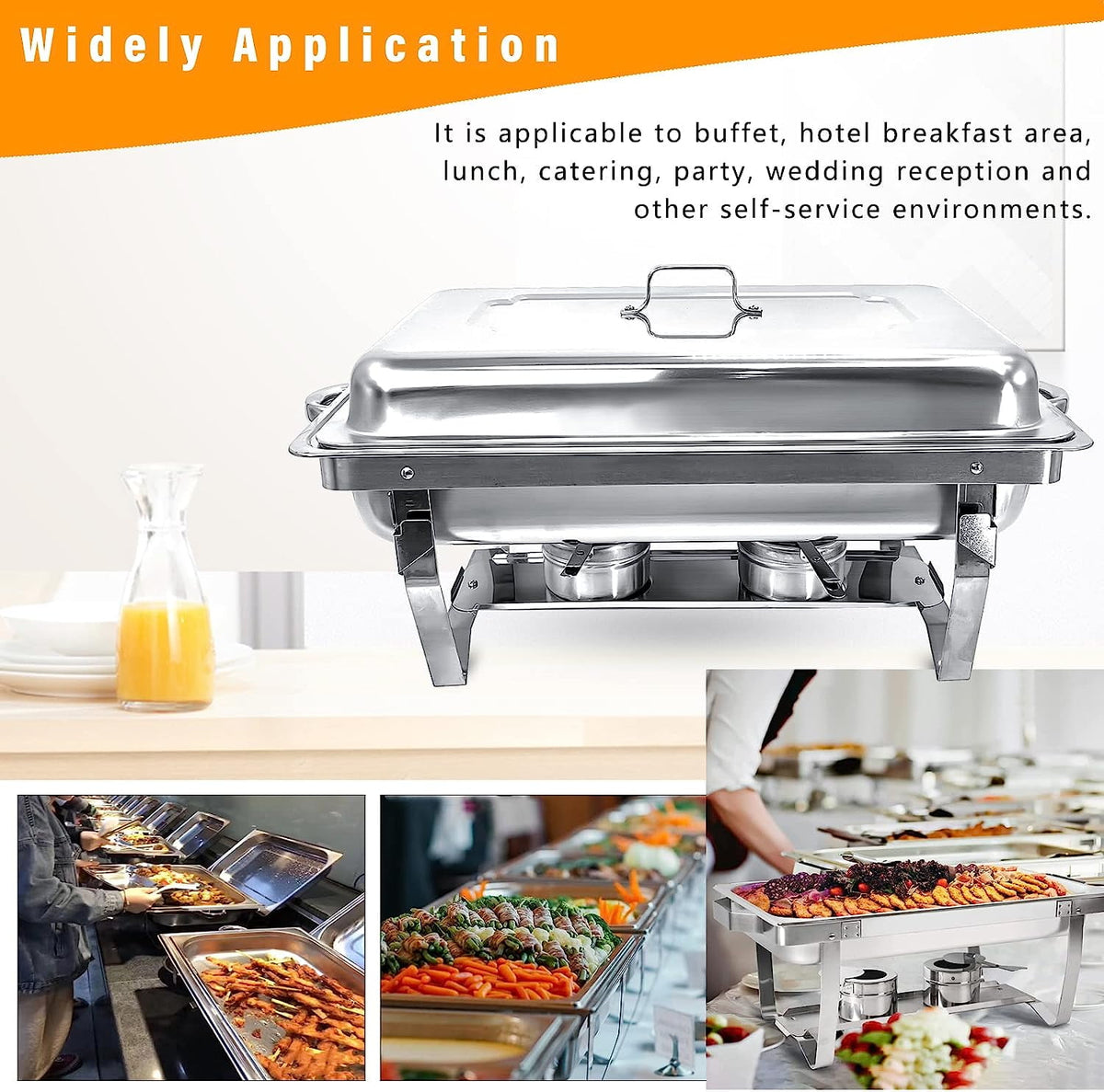 Jacgood Chafing Dish Buffet Set 4 Pack 8QT Full Pan Stainless Steel Food Warmer Chafer Complete Set with Water Pan, Chafing Fuel Holder for Home Party, Buffets, Wedding, Banquet, Catering Events