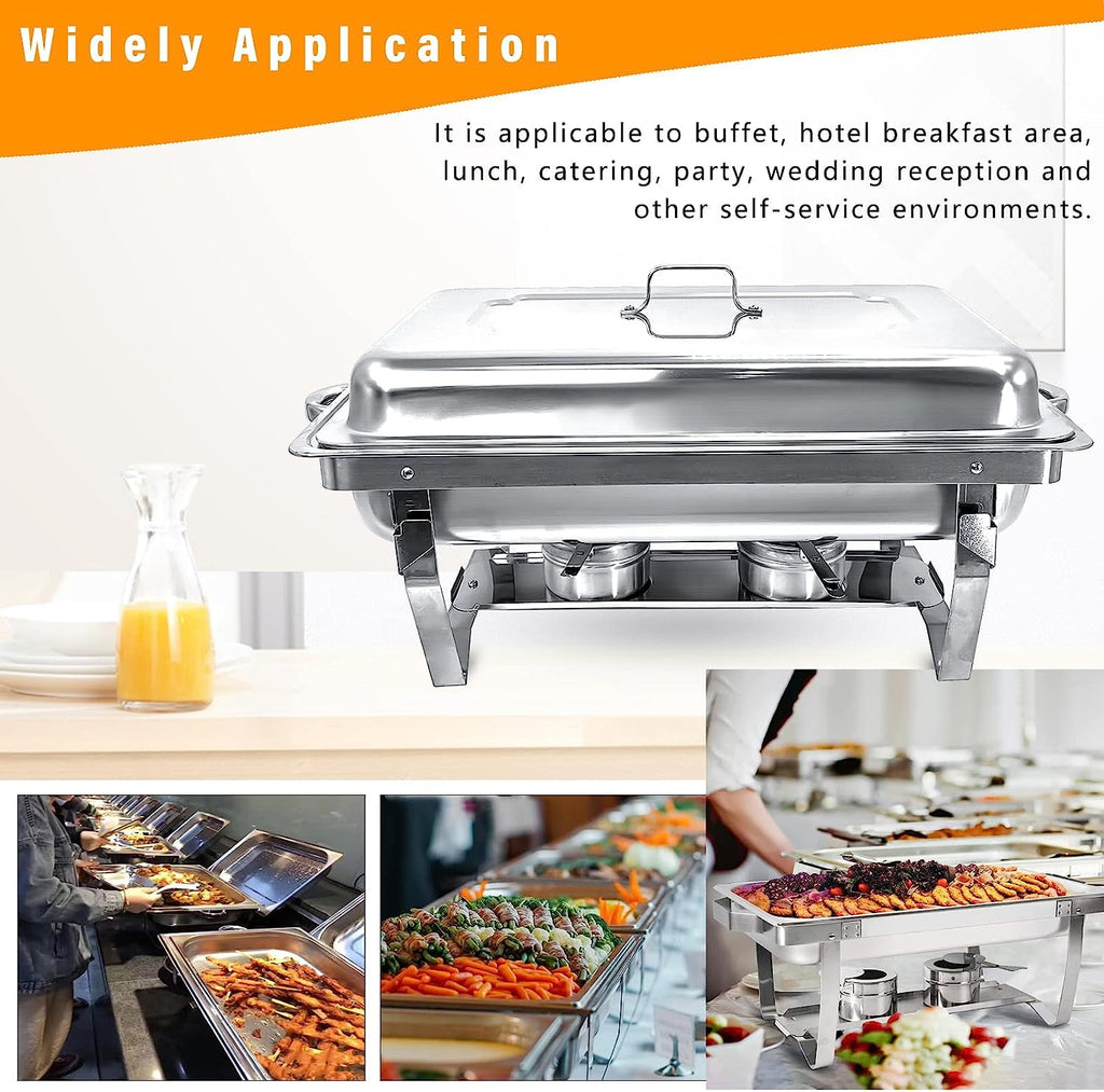 Jacgood 5 Pack Chafing Dish Buffet Set 8Qt. Foldable Rectangular Chafer Set, Stainless Steel Catering Warmer Set W/Full Size Water Pan, Food Pan, Fuel Holder for Cooked Food Insulation