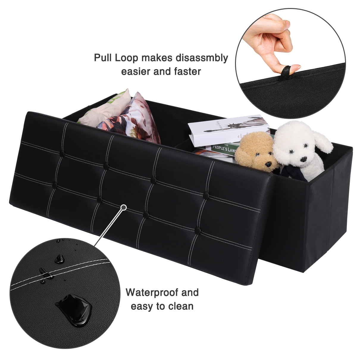43" Ottoman with Storage Bench for Bedroom, Long End of Bed Seat with Storage Ottoman Bench, Large Folding Faux Leather Footrest Toy Chest for Living Room, Brown