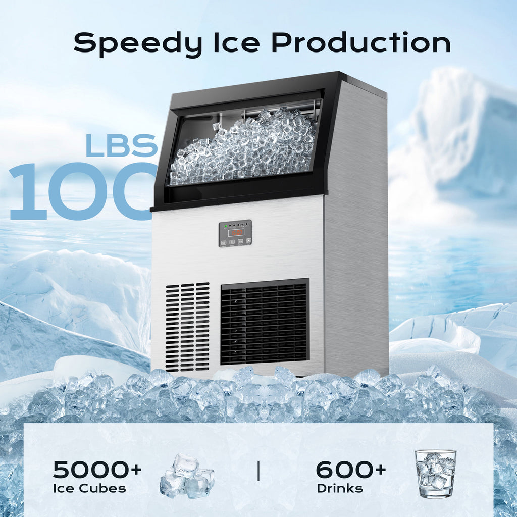 Coolake 200lbs/24H Commercial Ice Maker Machine with 50lbs Ice Storage, Stainless Steel Under Counter ice Machine, Air Cooled, 115v