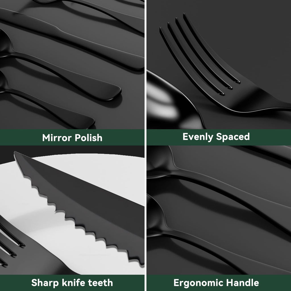 49-Piece Silverware Set with Flatware Drawer Organizer, Durable Stainless Steel Cutlery Set for 8, Mirror Polished Kitchen Utensils Tableware Service with Steak Knives Dinner Fork Knife Spoon & Tray
