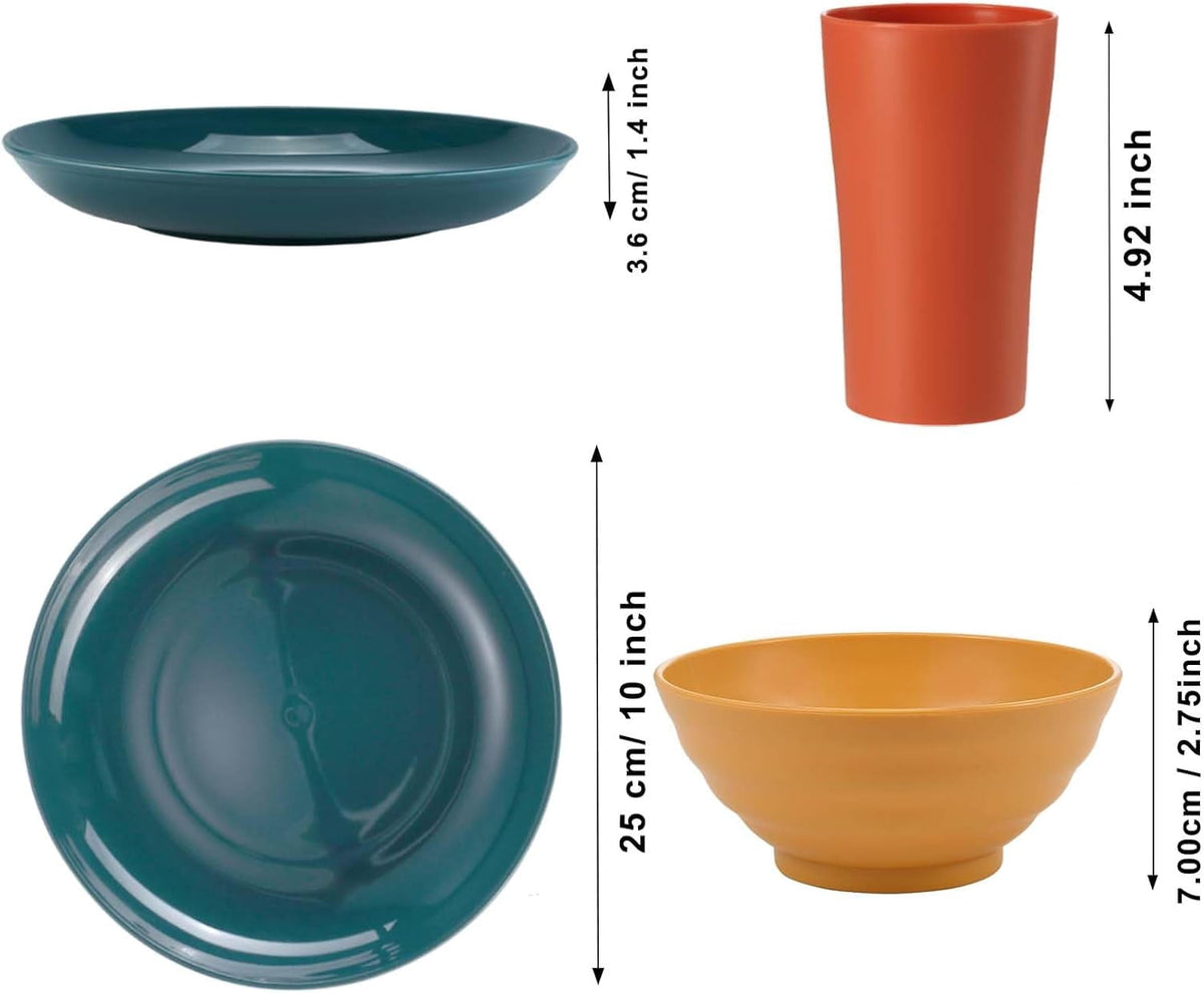 Bestdin Black Dinnerware Set for 4, 16 Pieces Plastic BPA-Free Dinner Plates, Salad Plates, Cereal Bowls, Cups, Unbreakable Plates and Bowls Sets for Kitchen, Microwave and Dishwasher Safe