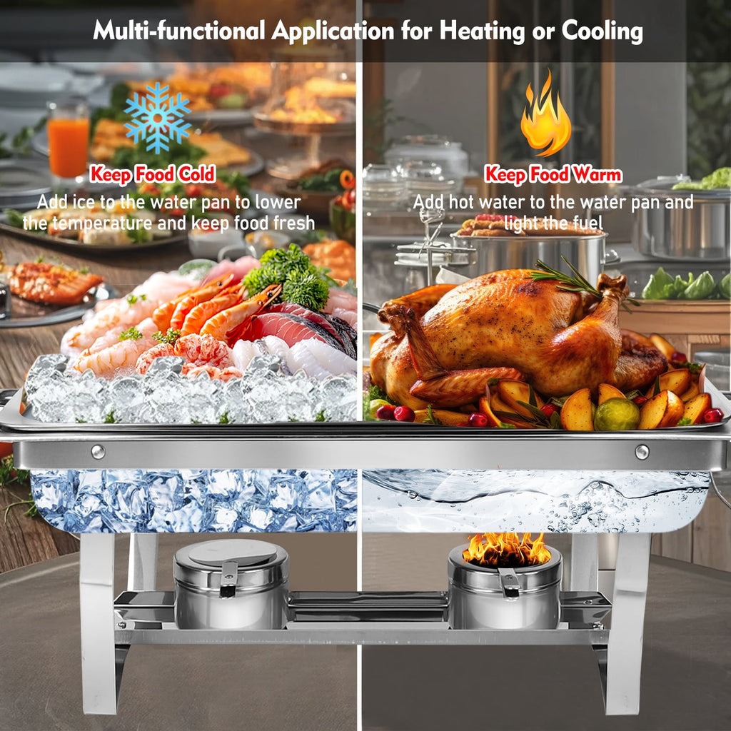 Chafing Dishes for Buffet ,AOKIWO 3 Packs 8QT Mirrored Stainless Steel Chafing Dishes for Buffet, Chafers and Buffet Warmer for Parties, Events, Wedding, Camping, Dinner