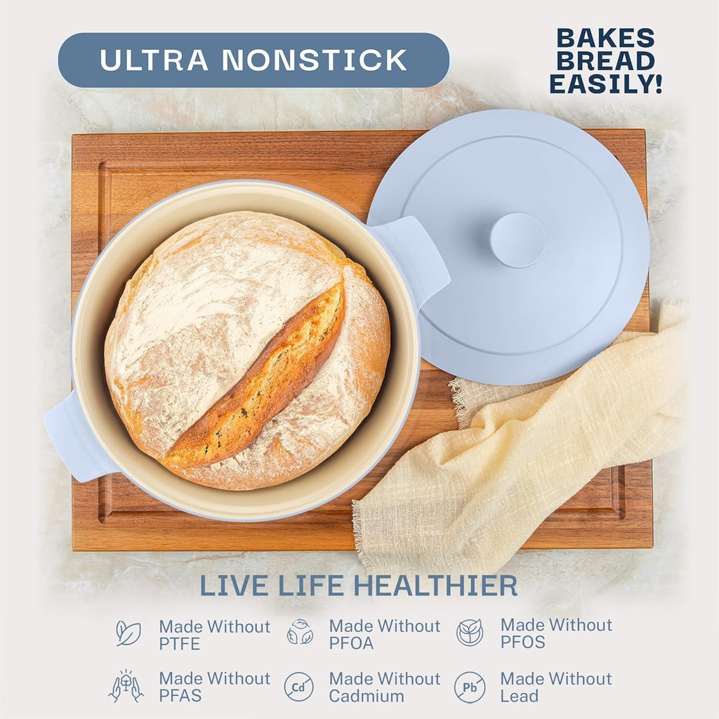 Gotham Steel Ceramic Hammered 5 Qt Lightweight Dutch Oven Pot with Lid & Holders, Oven Safe & Even Heat Retaining Dutch Oven for Bread Baking Sourdough, Soup, 70% Lighter than Cast Iron, Navy