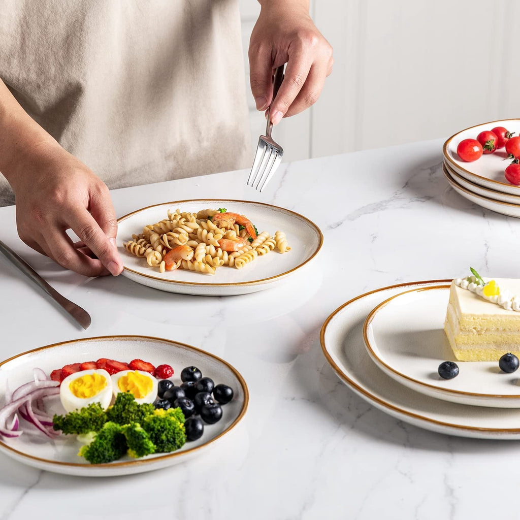AmorArc Ceramic Dinner Plates Set of 6,10.5 Inch Handmade Reactive Glaze Stoneware Plates,Large Rustic Shape Dinnerware Dish Set for Kitchen, Microwave & Dishwasher Safe,Scratch Resistant-Pearl White