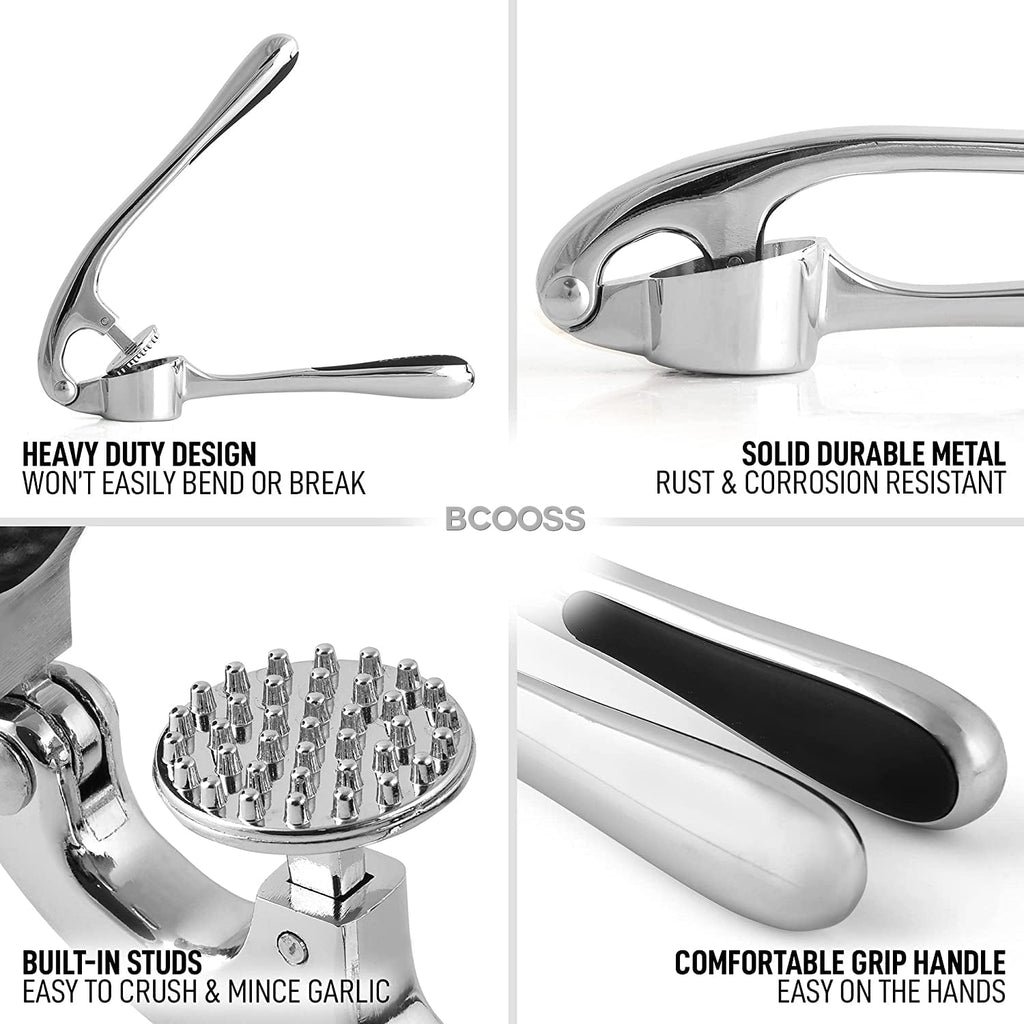 BCOOSS Garlic Press and Mincer Stainless Steel Easy Squeeze Pressed Garlic Crusher with Handle