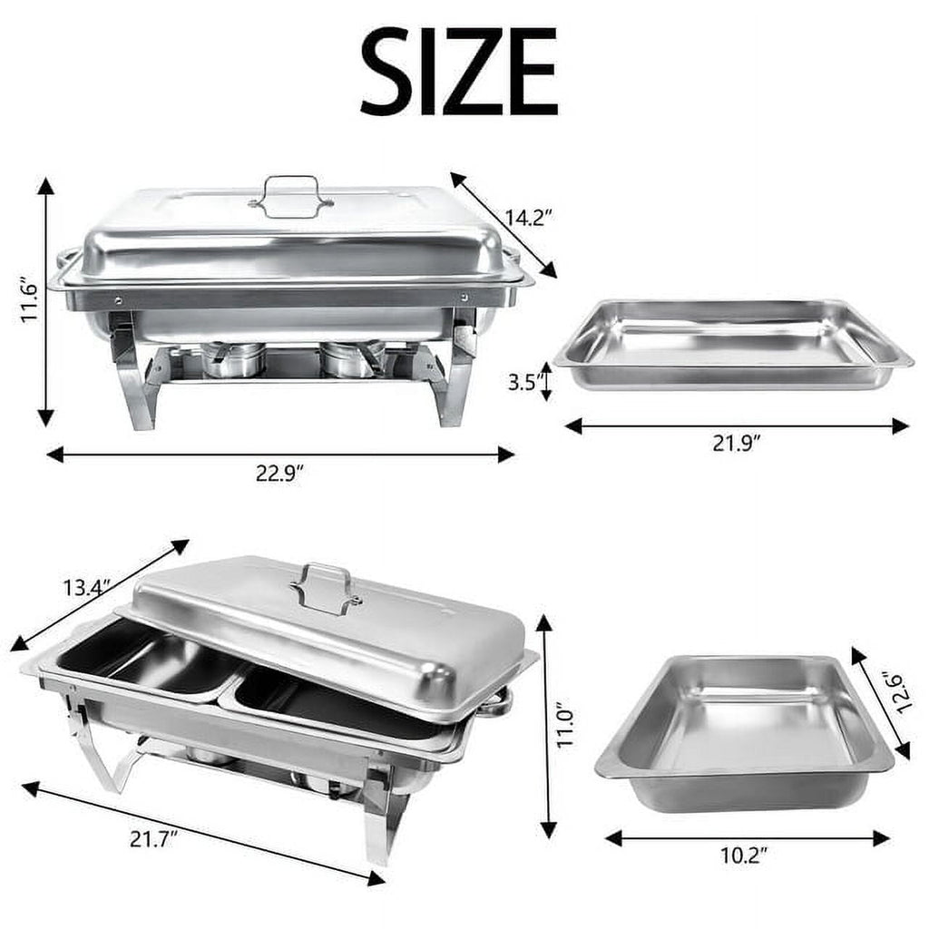 Jacgood Chafing Dish Buffet Set 4 Pack 8QT Full Pan Stainless Steel Food Warmer Chafer Complete Set with Water Pan, Chafing Fuel Holder for Home Party, Buffets, Wedding, Banquet, Catering Events