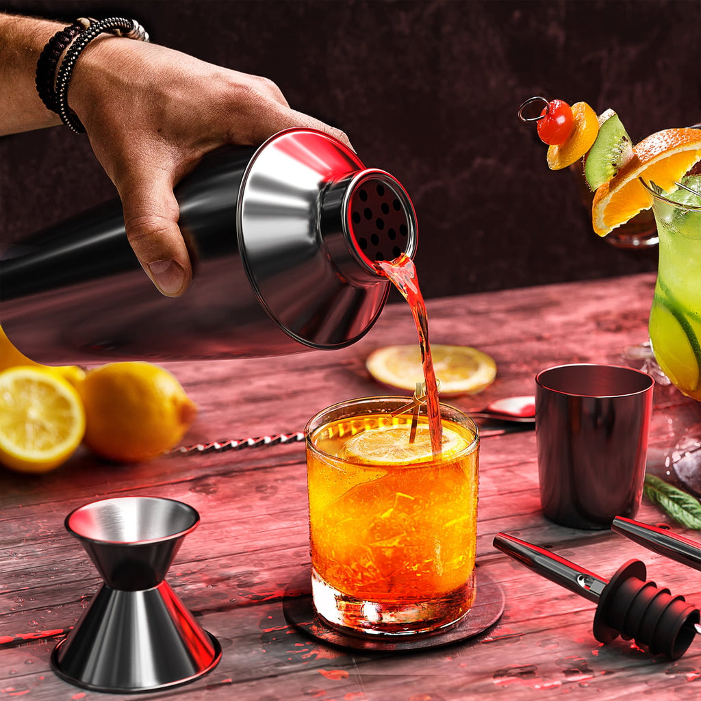 JoyTable 16pc Bartender Cocktail Shaker Set, Stainless Steel Bartender Kit Bar Tool Set, with All Bar Accessories Plus Lemon Squeezer and Great Recipe Book