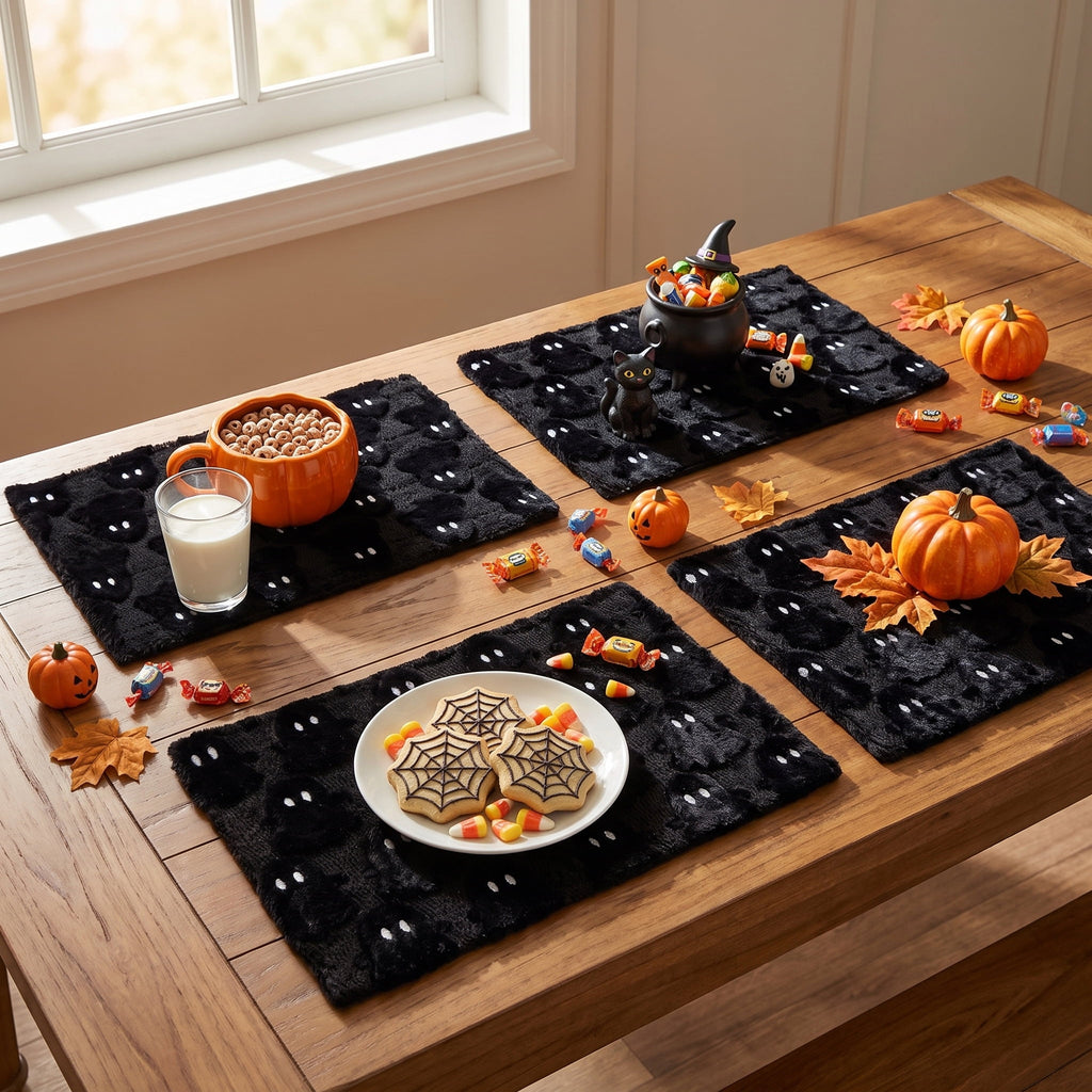 Sm:)e White Ghost Halloween Table Runner 13x72 Inch, Soft Plush Faux Fur Mantel Kitchen Dining Table Decor, Halloween Home Party Decor