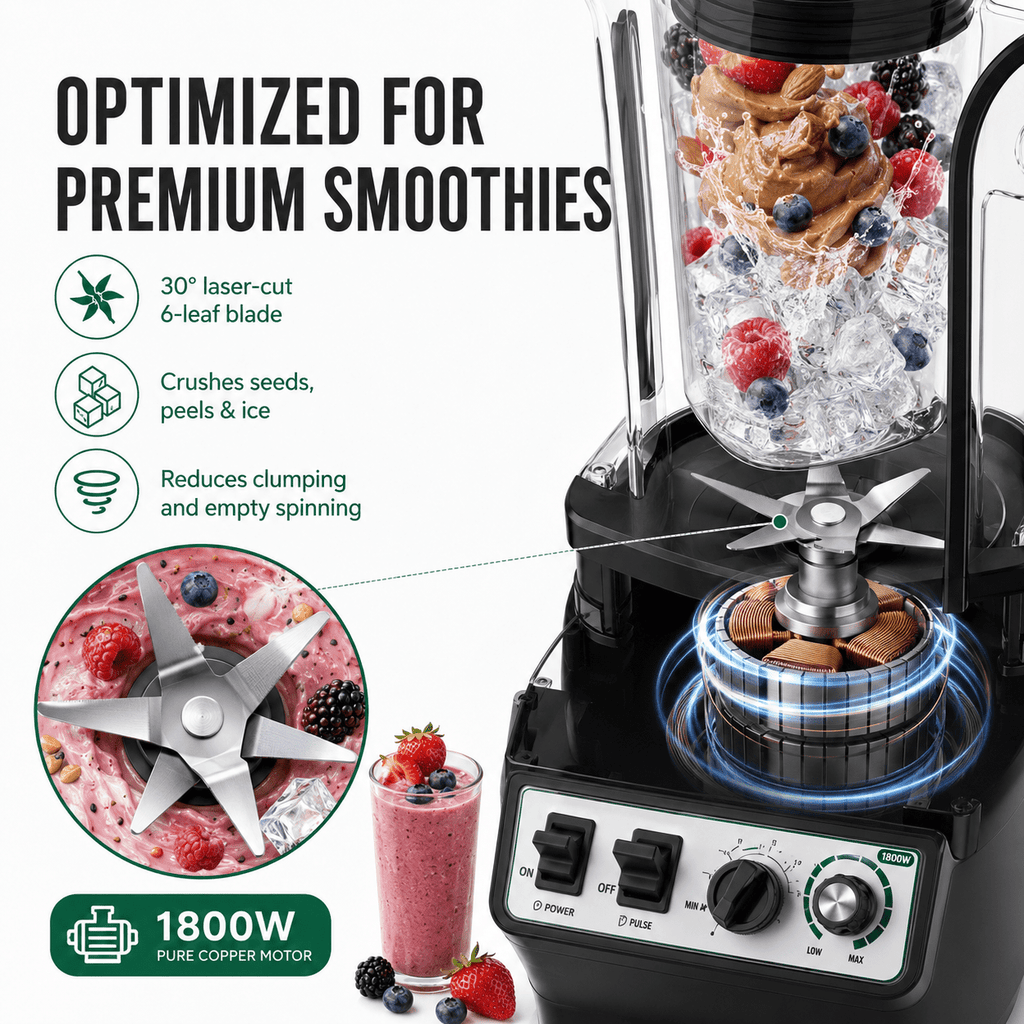 WantJoin Blender-Commercial Blender with Soundproof Shield, Enclosure 2200W ,Quiet Professional-Grade Power,Self-Cleaning,Gray