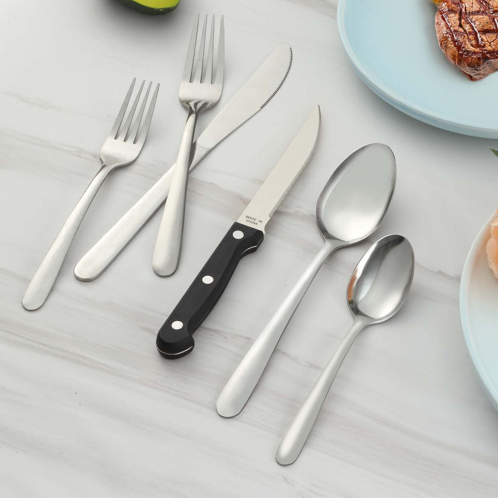 Bestdin 24 Pieces Silverware Set, Flatware Sets with Steak Knives Service for 4, Premium Stainless Steel Mirror Polished Cutlery Utensil Set, Durable Home Kitchen Eating Tableware Set,Dishwasher Safe