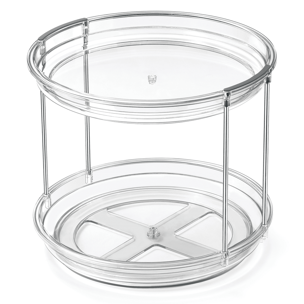 ROSSNY 2 Pack 9.25" 2-Tier Lazy Susan Turntable Organizer Countertop Kitchen Organization and Storage Spice Rack Bathroom Vanity Holder, Clear