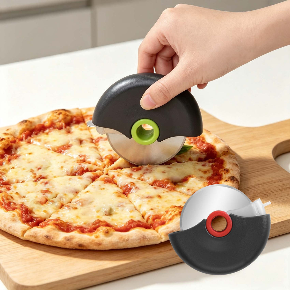 2-Pack Pizza Cutter Wheel Set, Stainless Steel Rolling Blade with Protective Cover, Easy-to-Clean Kitchen Baking Tool