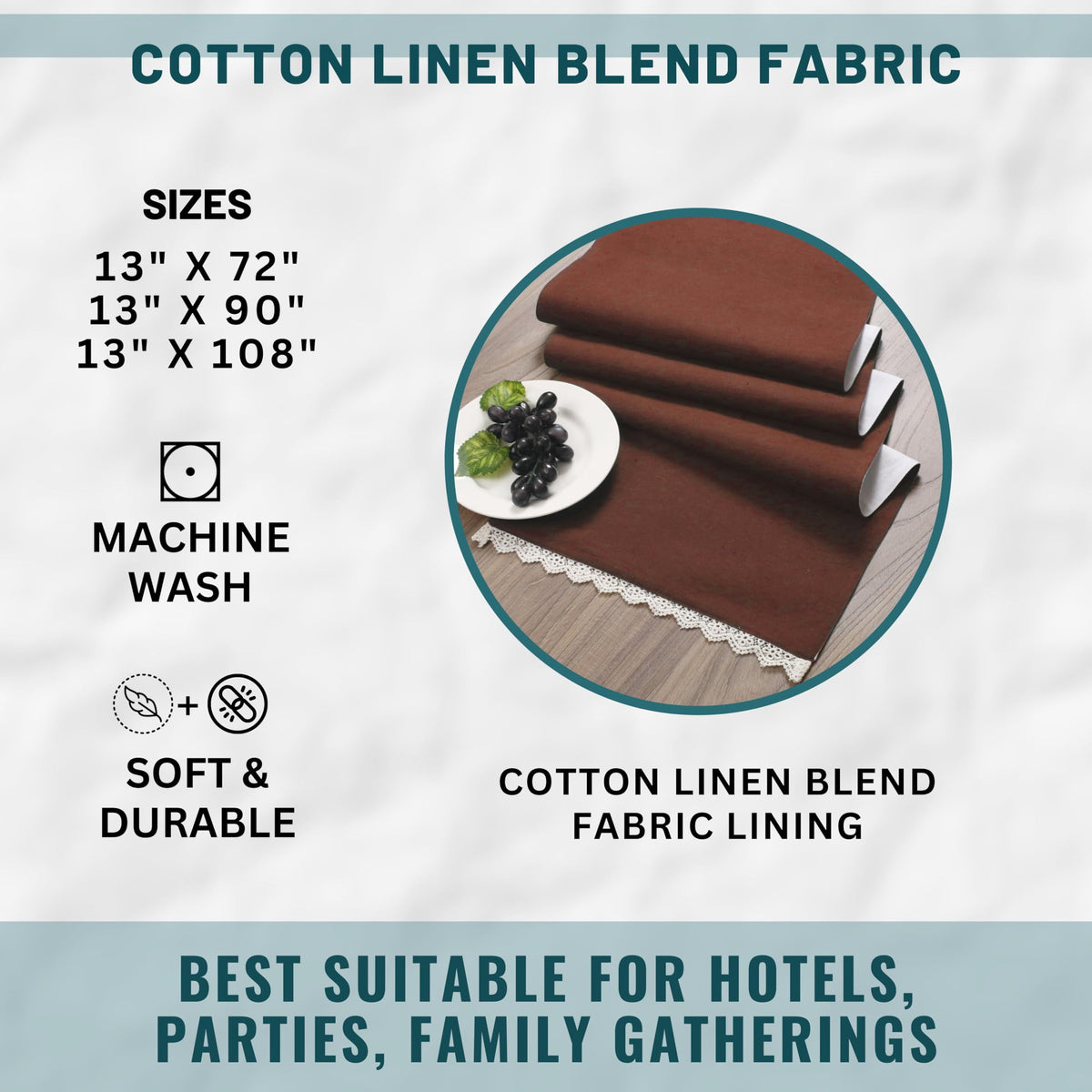 Fingercraft Table Runners, Cotton Dinner Table Centerpiece with Beautiful Premium Lace, Home and Dining Aqua-90