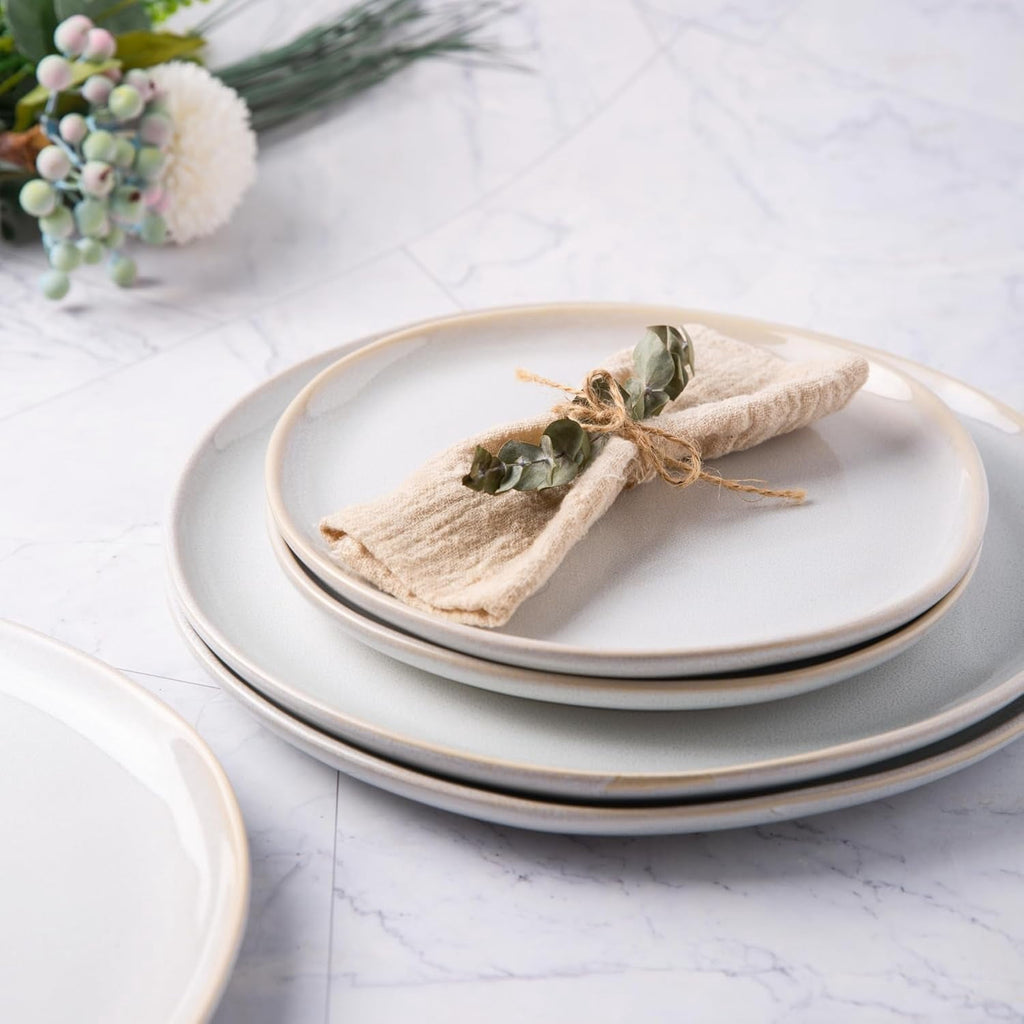AmorArc Ceramic Plates Set of 6, 8.5 Inch Handmade Reactive Glaze Stoneware Plates set for Dessert, Salad, Appetizer, Dinner, Microwave & Dishwasher Safe, Scratch Resistant-Gade Green