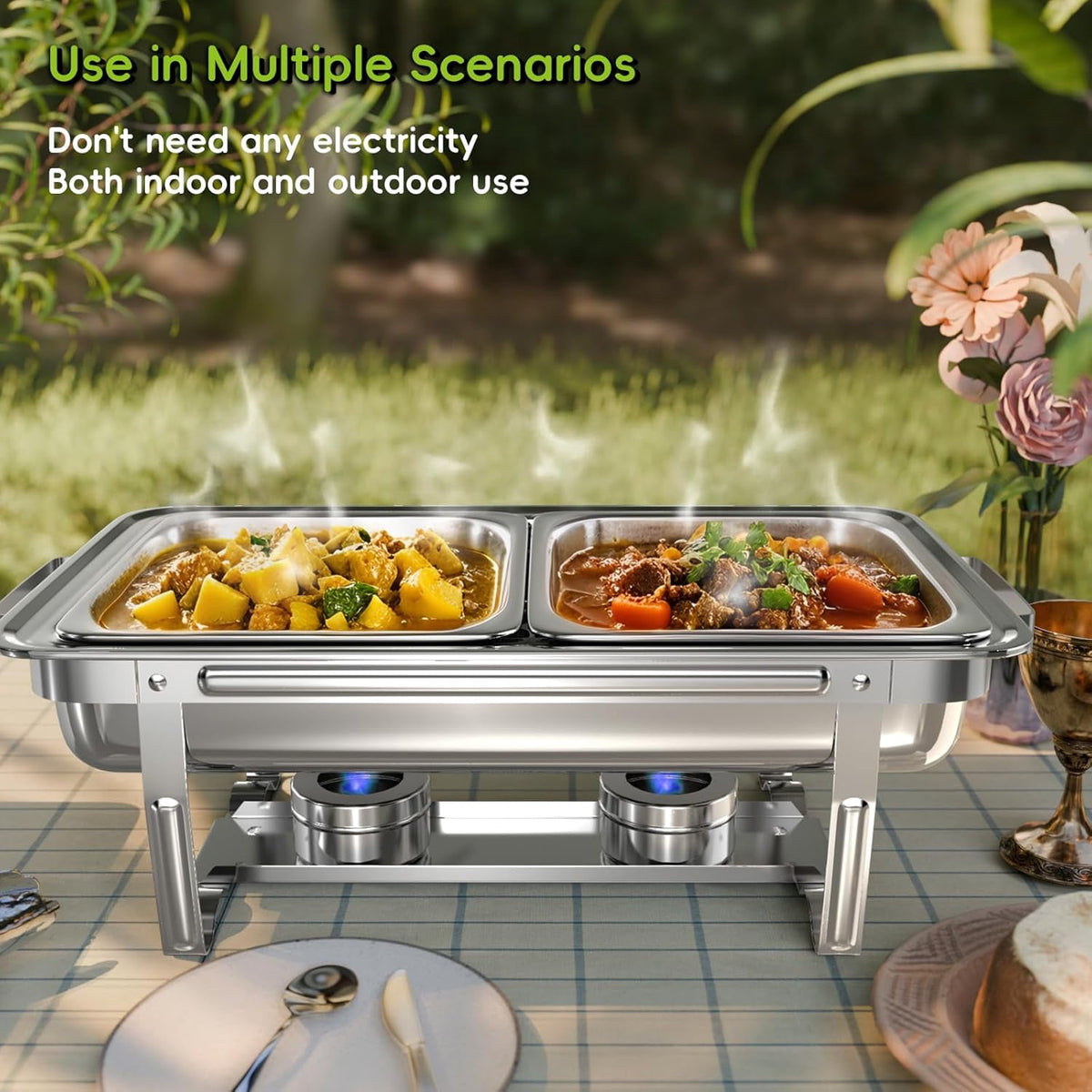 Chafing Dishes for Buffet ,AOKIWO 3 Packs 8QT Mirrored Stainless Steel Chafing Dishes for Buffet, Chafers and Buffet Warmer for Parties, Events, Wedding, Camping, Dinner
