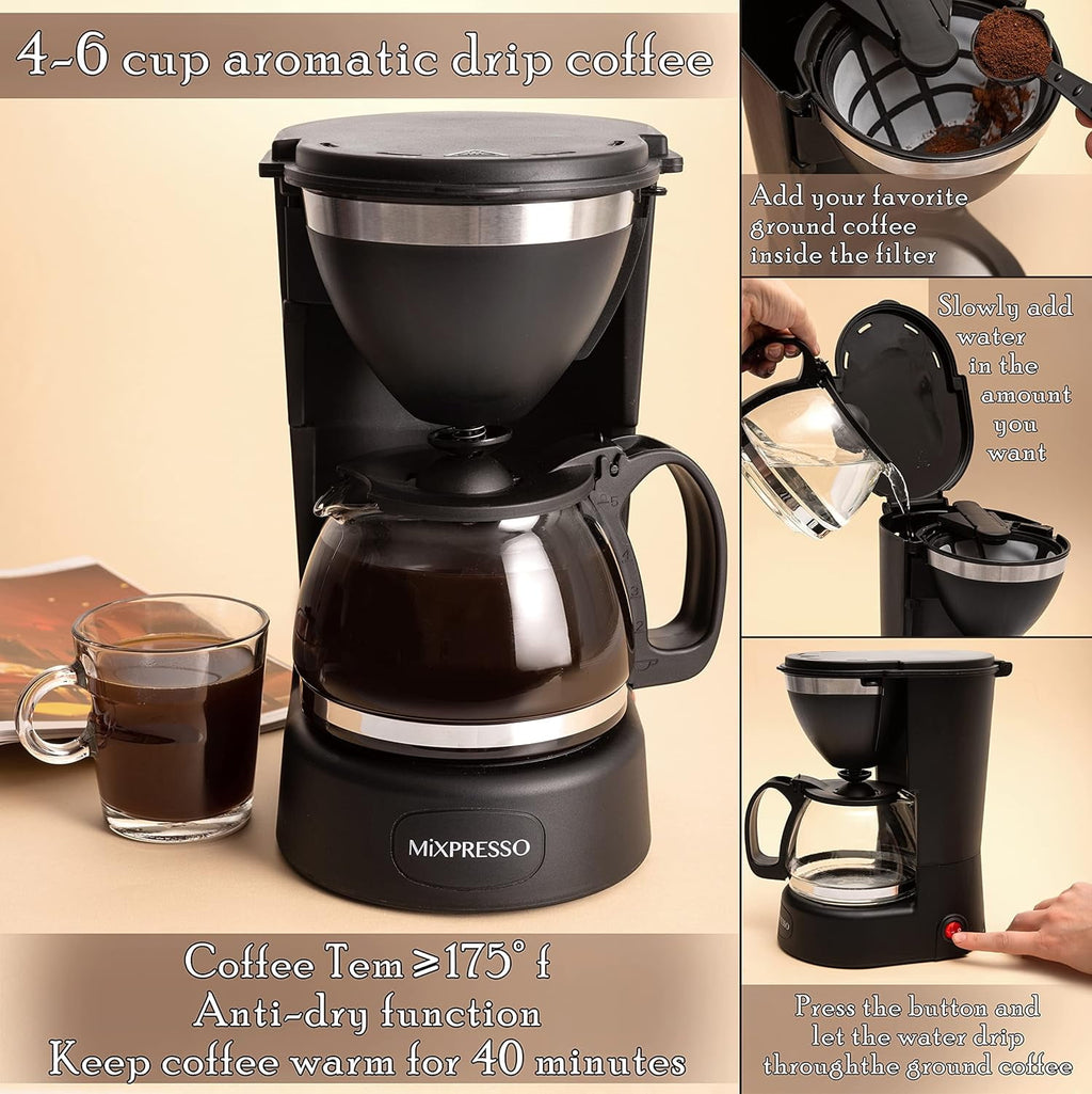 Mixpresso 12 Cup Coffee Pot, Auto-Off & Reusable Filter, Large Drip Coffee Maker 12 Cup Borosilicate Glass Carafe, Anti-Drip Coffee Machine Water Level Window, Black Electric Coffee Maker