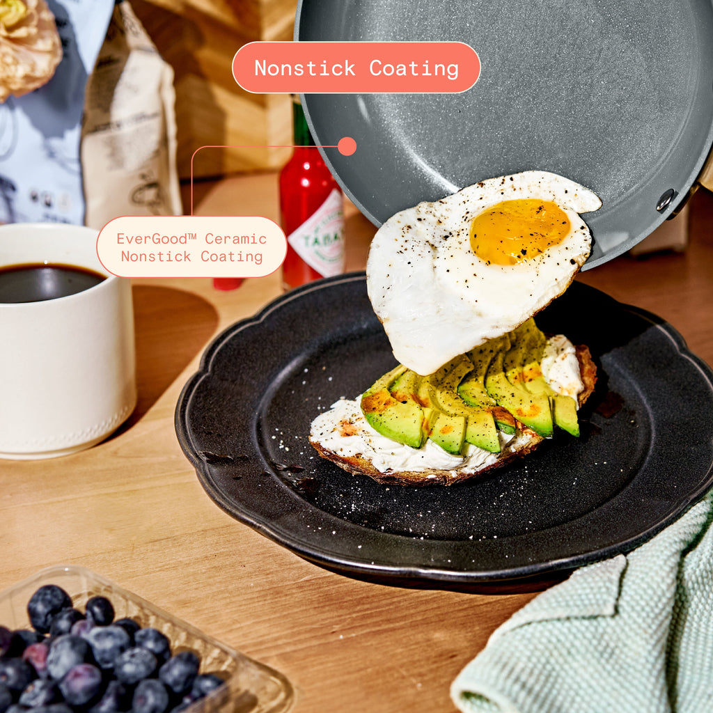 Beautiful 12-Piece Cookware Set, Pots and Pans with Strainer Lids and EverGood Ceramic Nonstick Coating, White Icing by Drew Barrymore