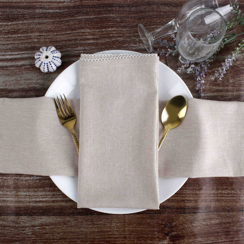FINGERCRAFT Table Napkins, Cotton Cloth Napkin, Picot Edge, 20-inch, 12 Pack, Ivory