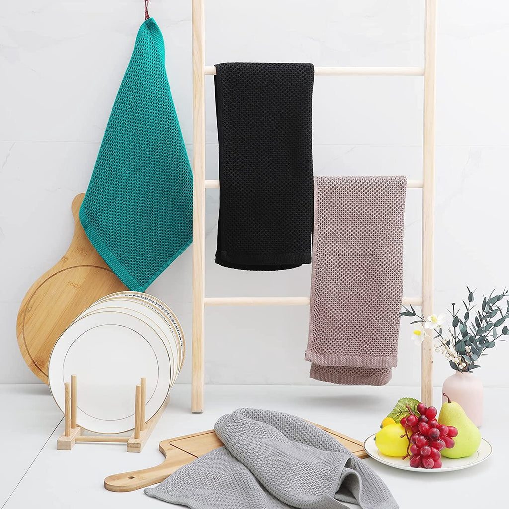 Homieway 6 Pack 100% Cotton Dish Towels, Waffle Weave Dish Cloths for Washing Dishes, Quick Drying Kitchen Dish Towels Rags, 12x12 Inches, Mixed Color