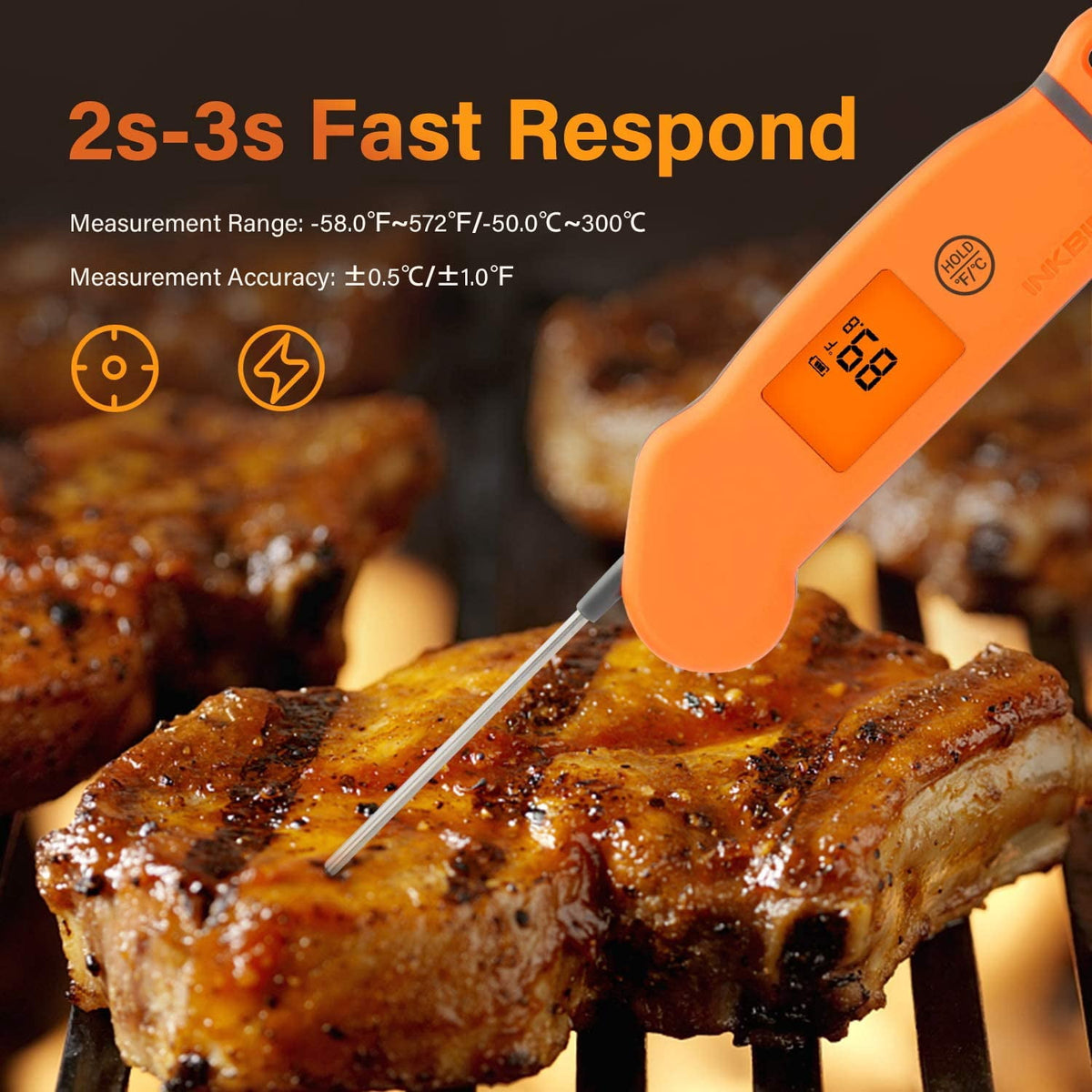 Inkbird Meat Thermometer IHT-1S, Instant Read Meat Thermometer Waterproof Digital Cooking Thermometer