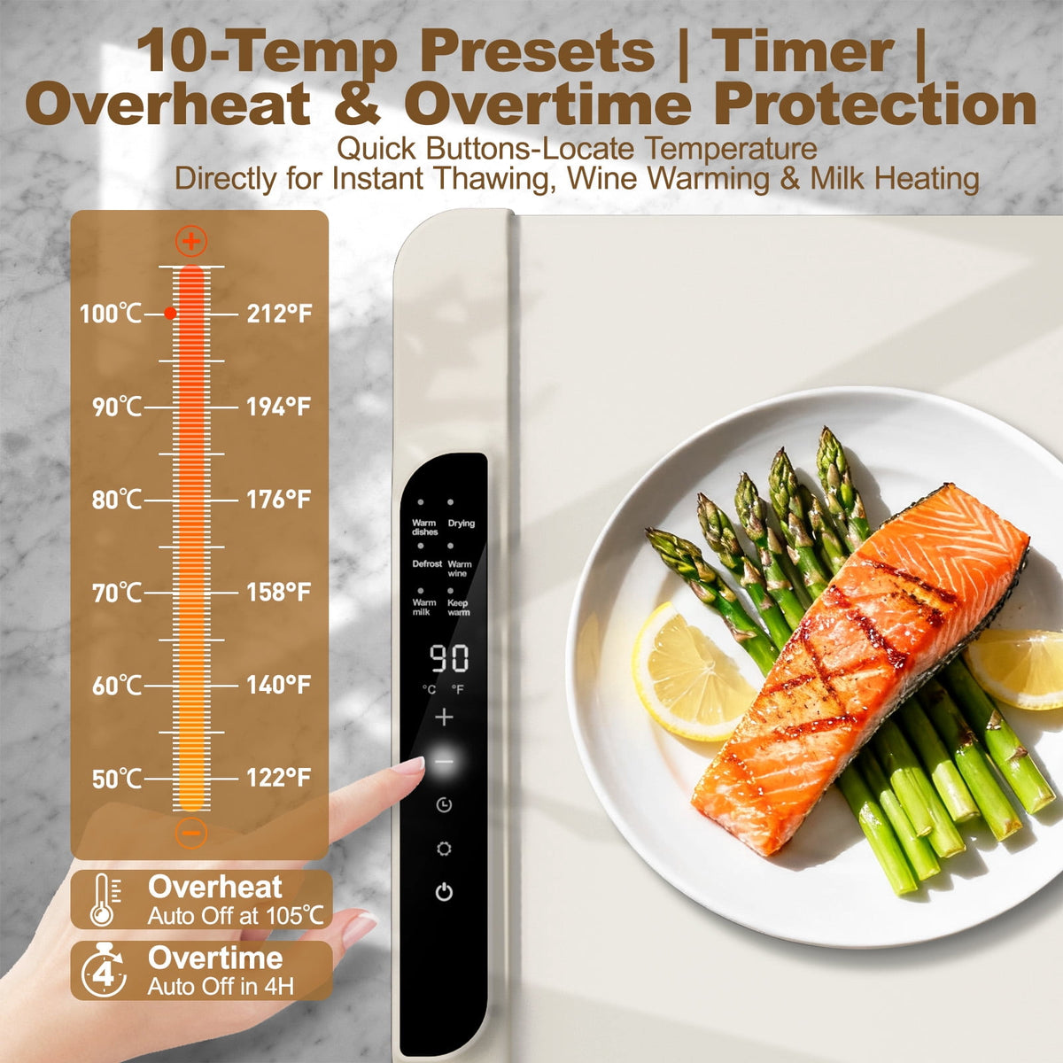 Electric Warming Tray, Warming Mat for Food , Portable Large Food Warmers Mat for Buffets Parties,Full Surface Fast Heating,6 Temperature Setting,Auto Shut-Off