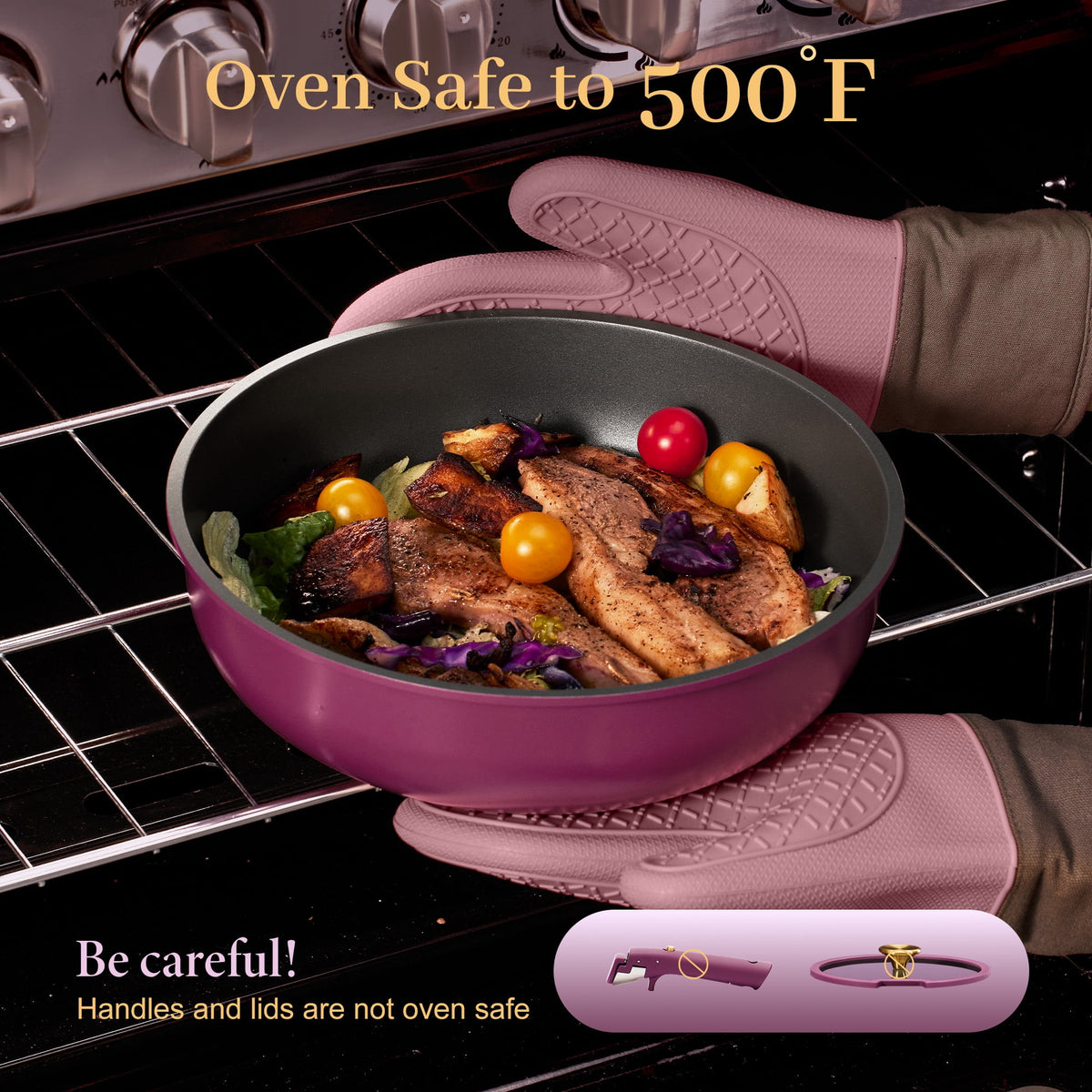 CAROTE 20 Pcs Nonstick Cookware Sets, Pots and Pans Set with Detachable Handles, Oven Safe, Induction Cookware, Stackable Kitchen Cooking Set, Ultra Violet