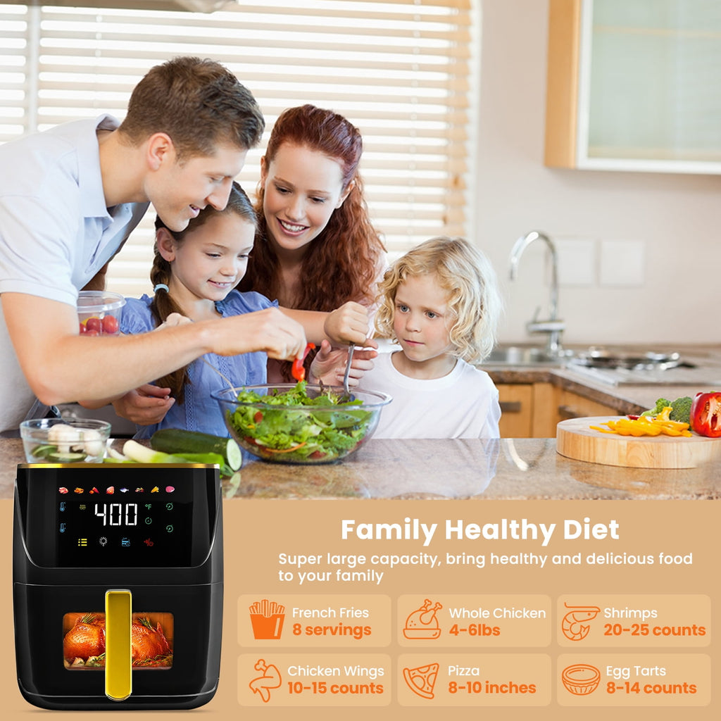 Bluebow Newest Air Fryer Large 8.5 QT, Black, 8 in 1 Touch Screen, Visible Window, 1750W